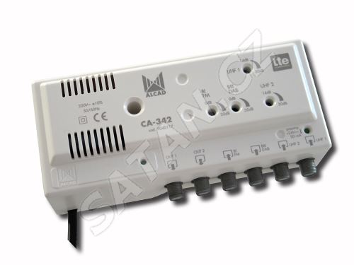 ALCAD CA-342_ 4 vstupy UHF-UHF-BIII-BI/ FM, 2 výstupy, G=30/20 dB, reg. , LTE kompaktibilní