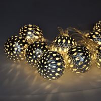 Solight LED řetěz vánoční koule stříbrné, 10LED řetěz, 1m, 2x AA, IP20