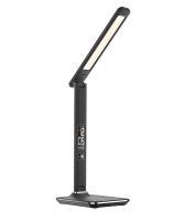 Solight LED stolní lampička s displejem, 9W, volba teploty světla, kůže, černá